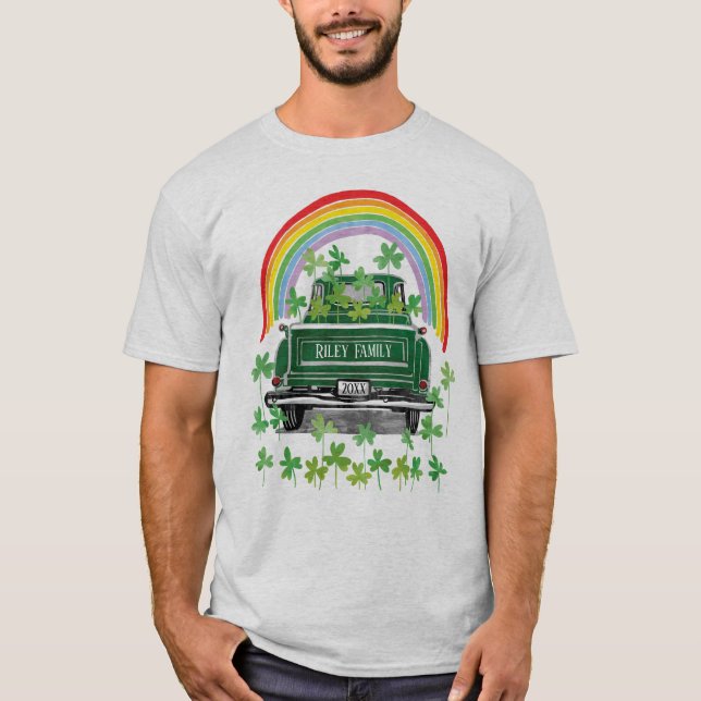 Green Vintage Truck Shamrock Rainbow Name T-Shirt (Front)