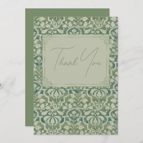 Green Vintage Victorian Damask With Foil Border Thank You Card
