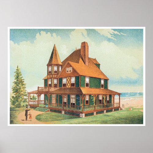 Green Vintage Victorian Style Manor Poster