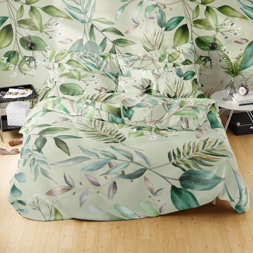 Green Vintage Watercolor Floral Leaves  Duvet Cover