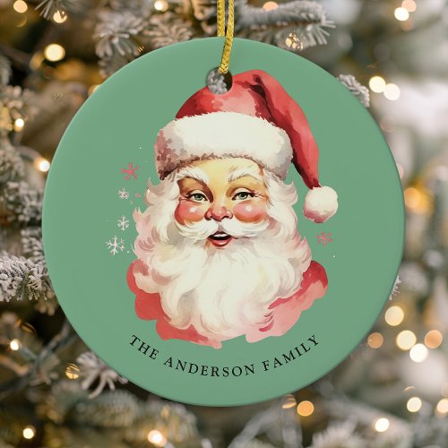 Christmas Ornaments 16 Green Vintage Watercolor Santa Claus Christmas Ceramic Ornament
