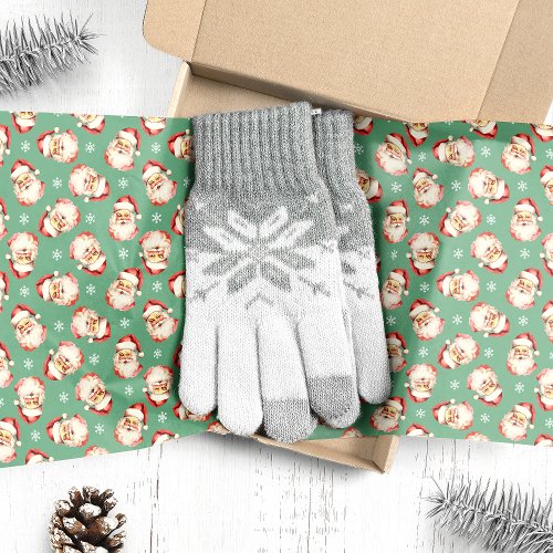 Christmas Wrapping Paper 6 Green Vintage Watercolor Santa Claus Christmas Tissue Paper