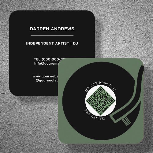 Green Vinyl LP  Music QR Code Square Business Card