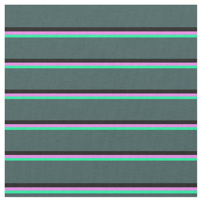 Green, Violet, Black & Dark Slate Gray Lines Fabric (Close Up)