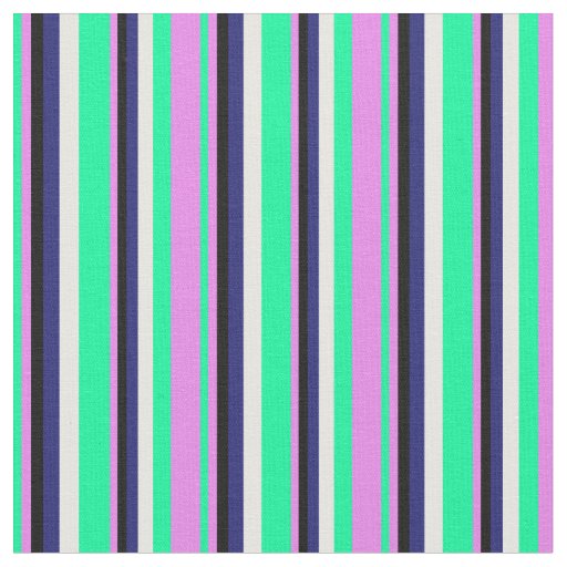 Green, Violet, Black, Midnight Blue & White Lines Fabric