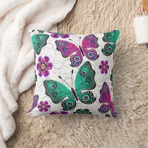 Green Violet Butterfly  Decorative Throw Pillow