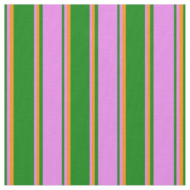 Green, Violet & Dark Orange Stripes/Lines Pattern Fabric (Close Up)