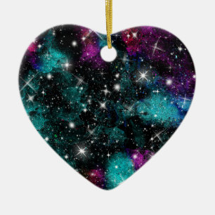 Green Violet Galaxy Star Milky Way Ceramic Ornament