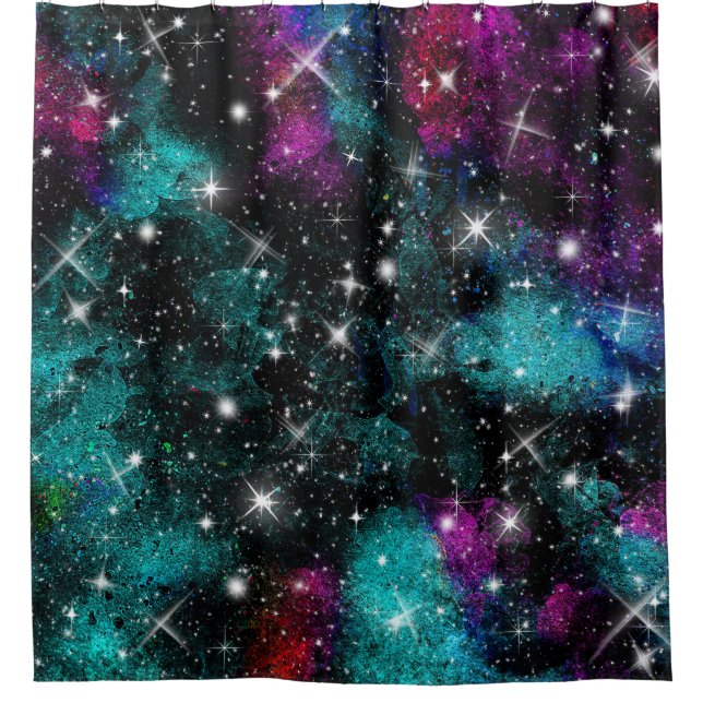 Green Violet Galaxy Star Milky Way Shower Curtain (Front)