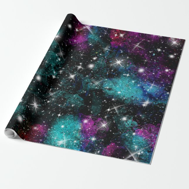 Green Violet Galaxy Star Milky Way Wrapping Paper (Unrolled)