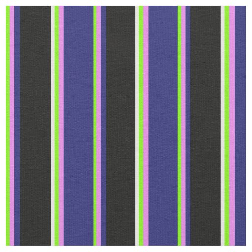 Green, Violet, Midnight Blue, Black & White Lines Fabric