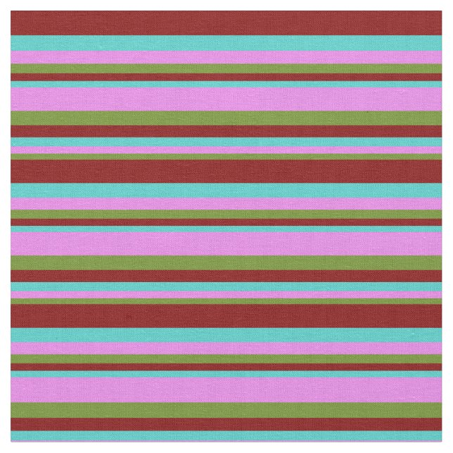 Green, Violet, Turquoise, and Maroon Stripes Fabric (Close Up)