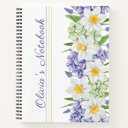 Green Violet Yellow Watercolor Spring Flowers Notebook