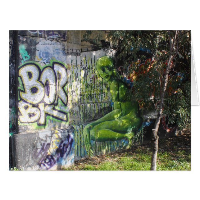 Green Visitor From Outer Space Graffiti Cards (Front Horizontal)