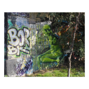 Green Visitor From Outer Space Graffiti Poster