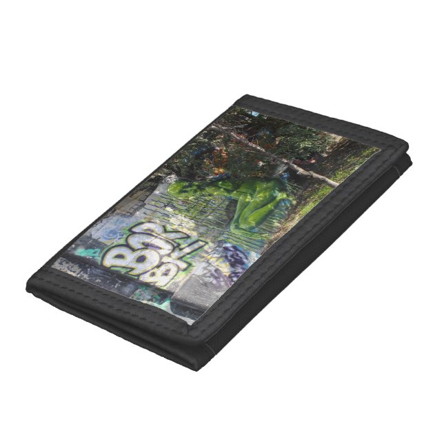 Green Visitor From Outer Space Graffiti Trifold Wallet (Bottom)