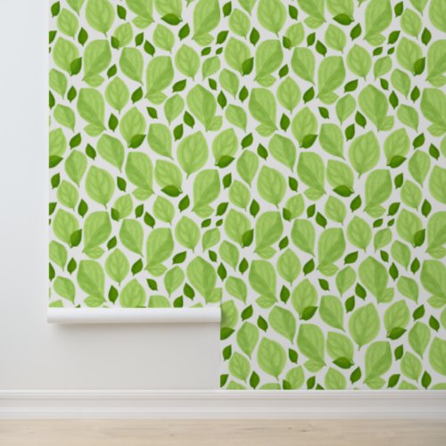 Green Vivid Basil Leaves Nature Hand Drawn Pattern Wallpaper