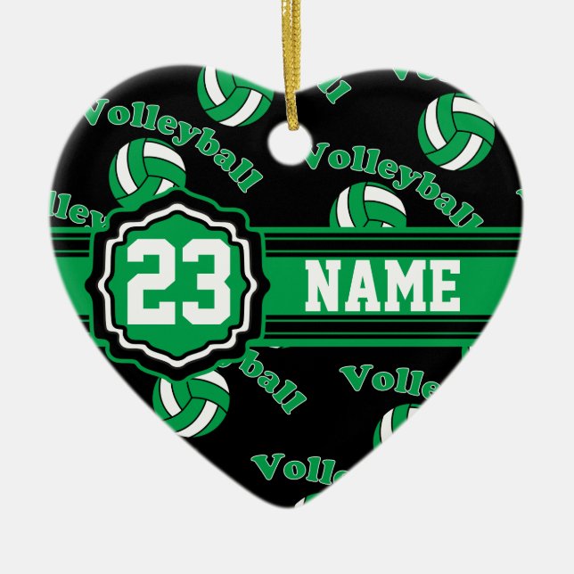 Green Volleyball Ceramic Ornament (Front)