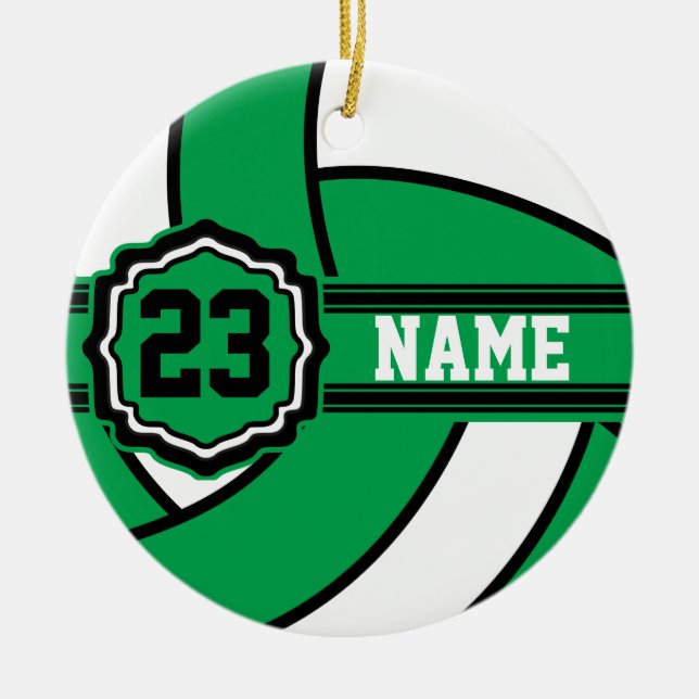 Green Volleyball | DIY Name and Number Ceramic Ornament (Front)
