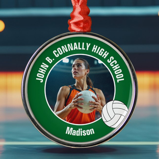 Green Volleyball Player Photo Christmas Gift Metal Ornament (Creator Uploaded)