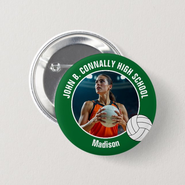 Green Volleyball Player Photo High School Spirit Button (Front & Back)