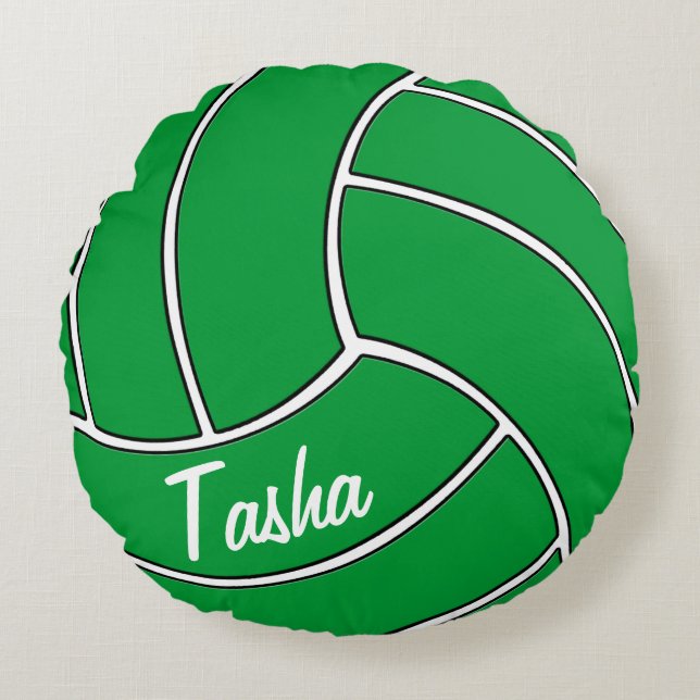 Green Volleyball Team Custom Player Name Sports Round Pillow (Front)