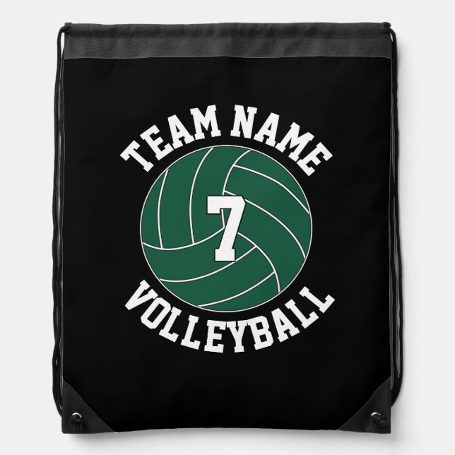 Green Volleyball Team Name & Player Number Custom Drawstring Bag (Front)