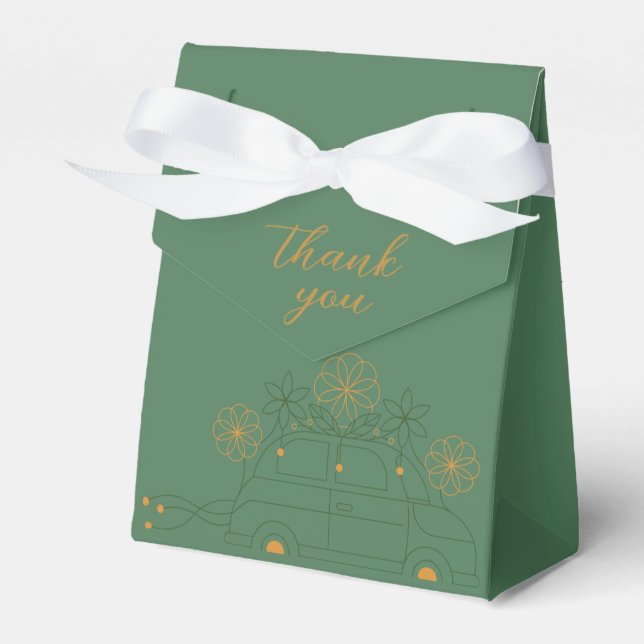 Green Vosvos Minimal Wedding Favor Boxes (Front Side)