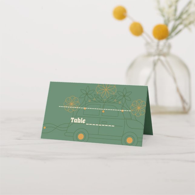 Green Vosvos Minimal Wedding Place Card (Front)
