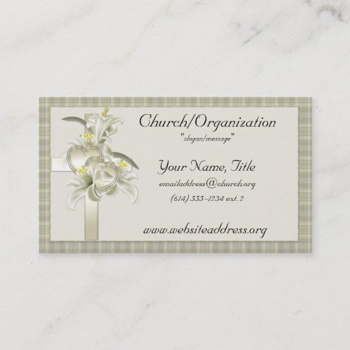 Green w/Gold Cross/Hearts/Flowers Business Cards