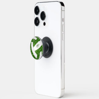 Green w white feathers flowers pattern volleyball PopSocket