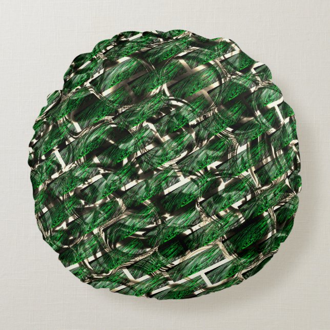 Green 'wall' effect and darkest bubbles? round pillow (Front)