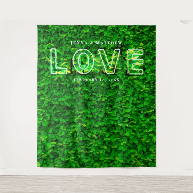 Green Wall Love Neon Sign Wedding Backdrop (Front)