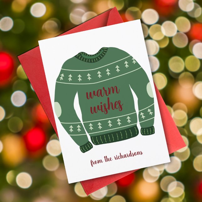 Green Warm Wishes Ugly Sweater Christmas  Holiday Card (Creator Uploaded)