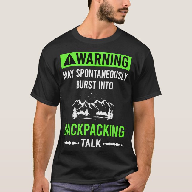 Green Warning Backpacking Backpack Backpacker T-Shirt (Front)