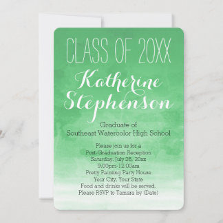Green Wash Watercolor Graduation Party Invitation