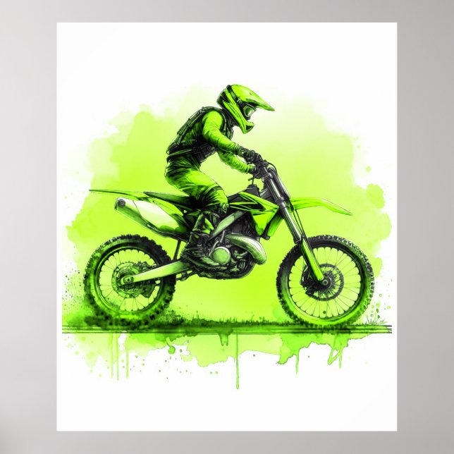 Green Water Color Dirt Bike Poster (Front)