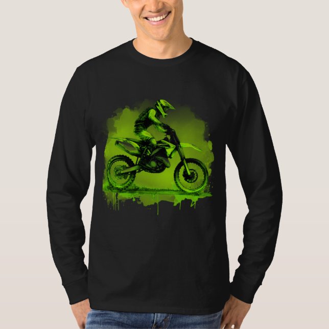 Green Water Color Dirt Bike T-Shirt (Front)