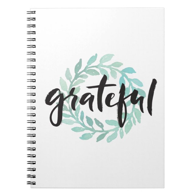 Green Water Color Grateful Wreath Fall Gratitude Notebook (Front)