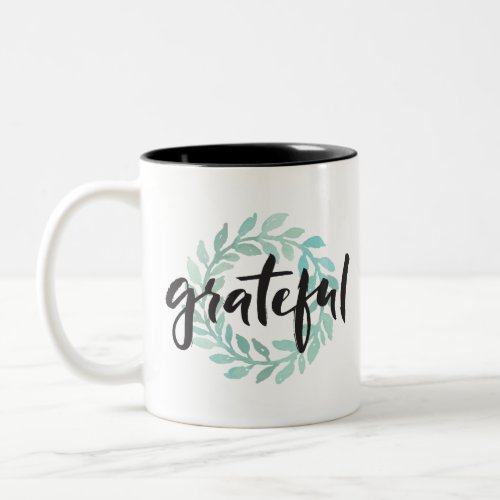 Green Water Color Grateful Wreath Fall Gratitude Two_Tone Coffee Mug