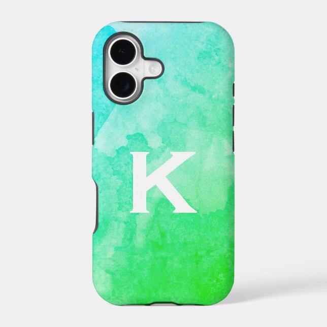Green / Water Color / Monogram Iphone Case (Back)