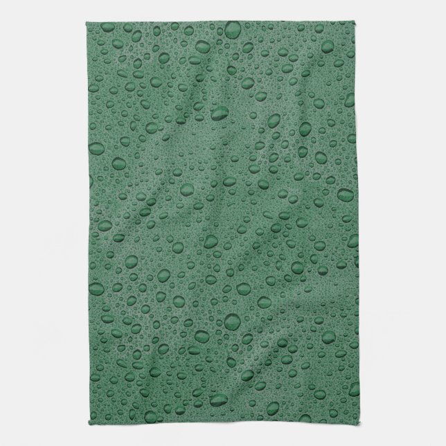 Green water droplets kitchen towel (Vertical)