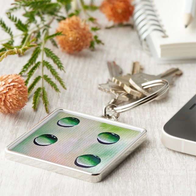 Green water drops art keychain (Side)