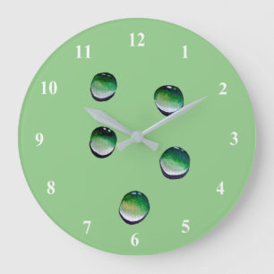 Green water drops water art large clock