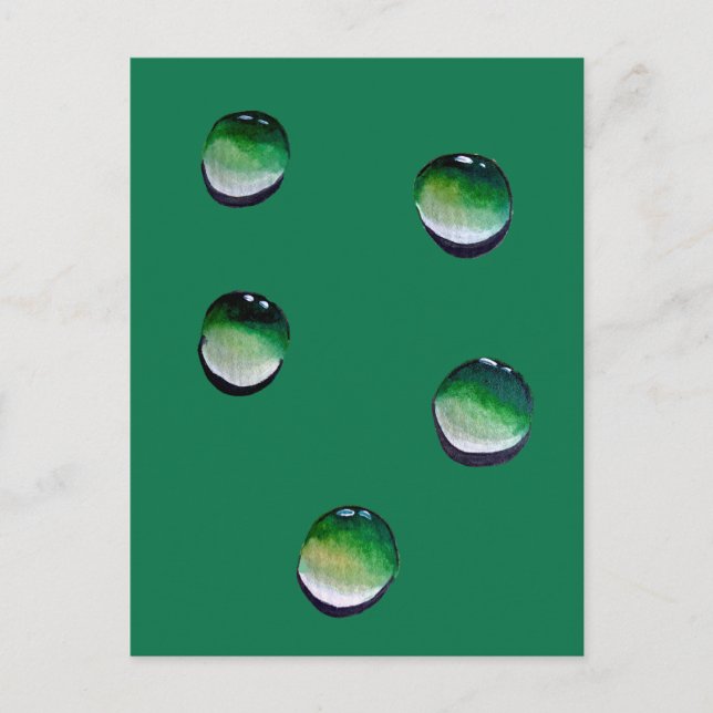 Green water drops water art postcard (Front)
