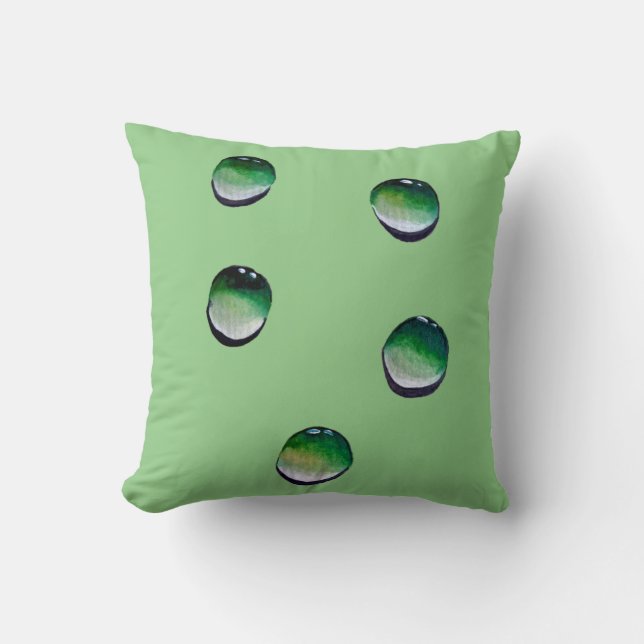Green water drops water art throw pillow (Front)