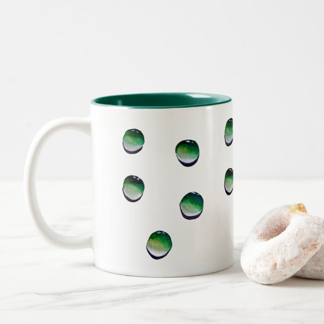 Green water drops water art Two-Tone coffee mug (With Donut)