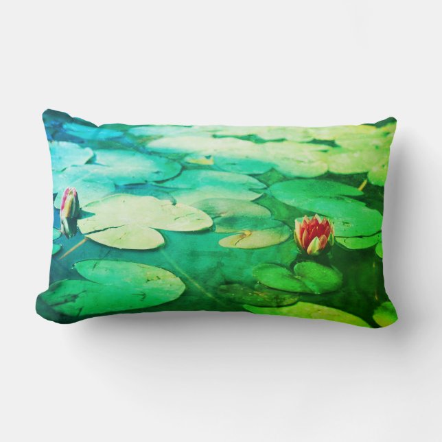 Green Water Lily Plants Cushion Throw Pillow (Front)