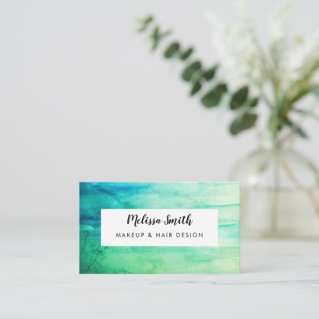 Green Watercolor Abstract Custom Business Card (Standing Front)