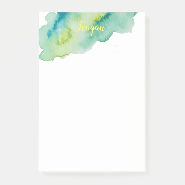 Green Watercolor Accent Post-it Notes (Front)